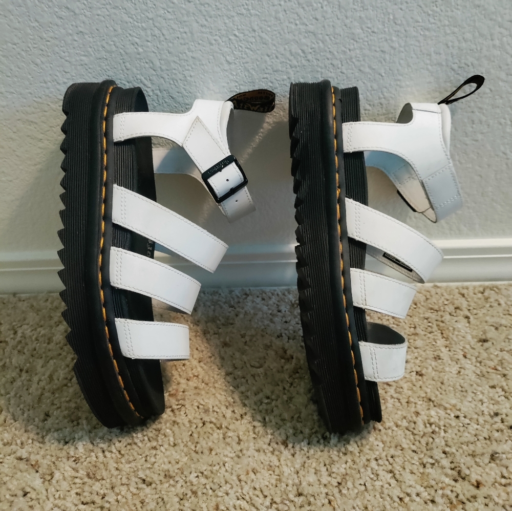 Dr. Martens White Leather Platform Sandals with Black Sole